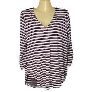 New Market & Spruce Marinella‎ V Neck Stripe Roll Tab Knit Top Women's Size S